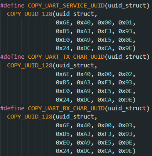 Service &amp; Characteristics UUIDs in UART.ino